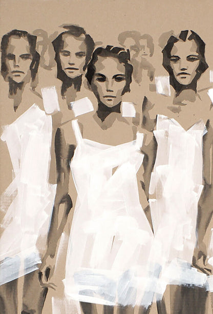 Stylized acrylic painting March by Dima Filatov: woman in white dress