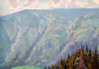 Oil painting of forest mountains majesty by Leonid Pavlenko