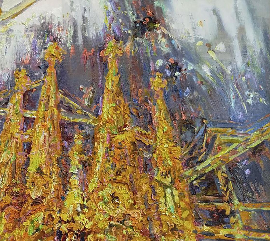 Oil painting Temple of the Holy Family by Leonid Pavlenko with golden giraffes