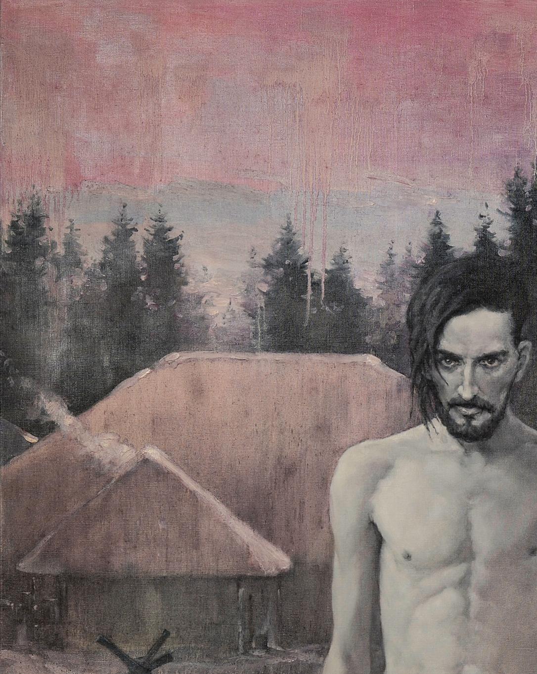 Oil painting Rather it would be spring by Oleg Kateryniuk: shirtless bearded man