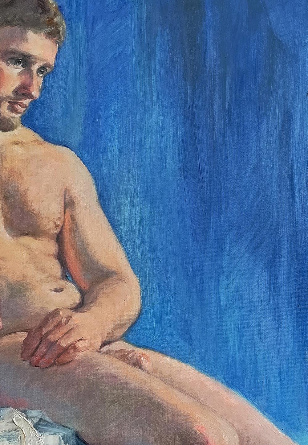 Oil painting portrait of pensive male figure by Oksana Osnach