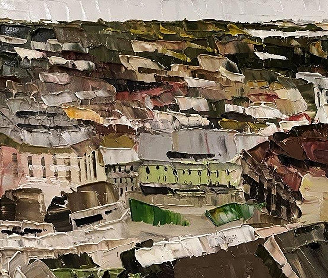Textured impasto oil painting Panorama with cathedral by Horishnyi N.A