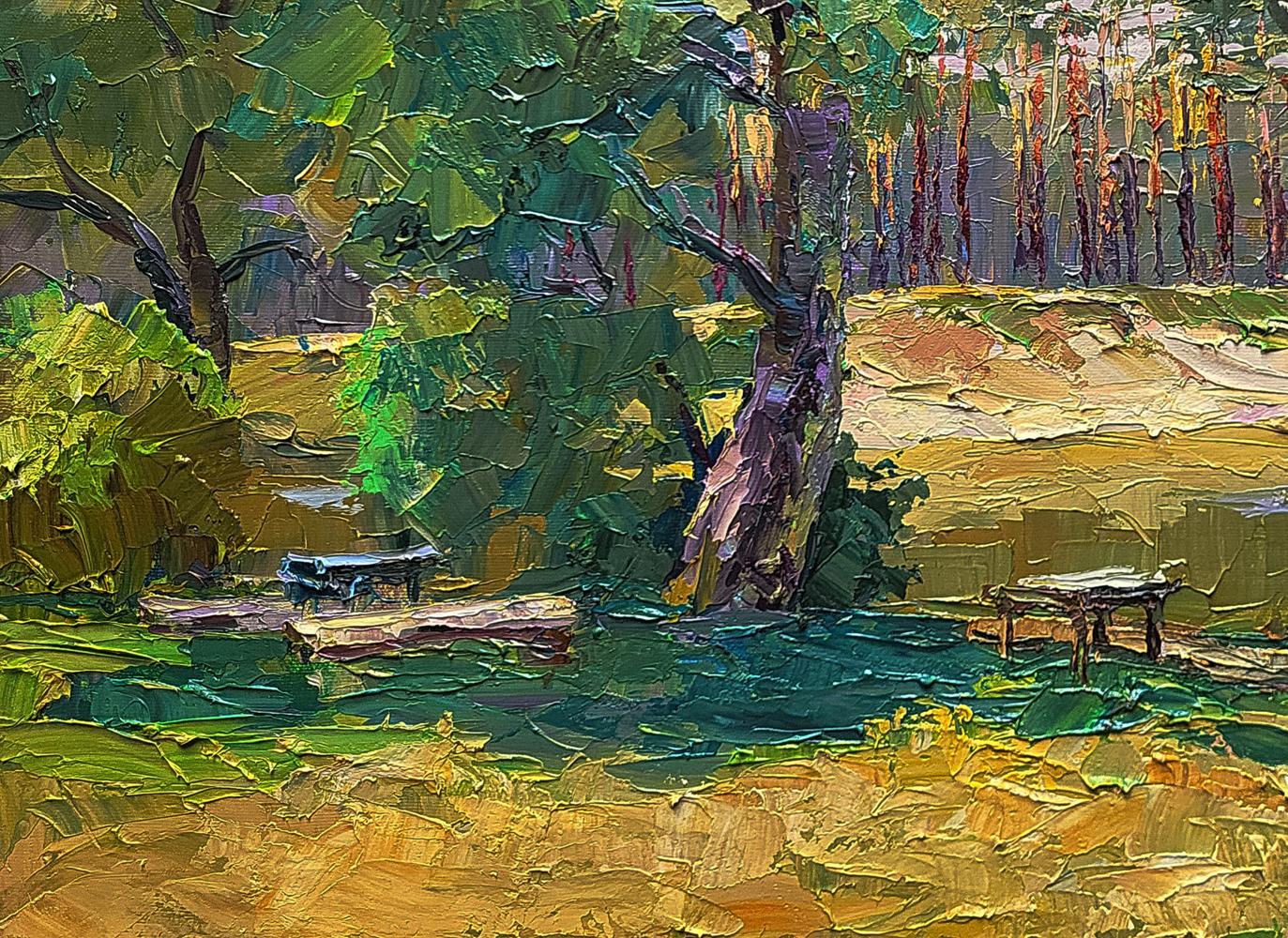 Impasto oil painting The edge of the village by Boris Serdyuk, tree landscape