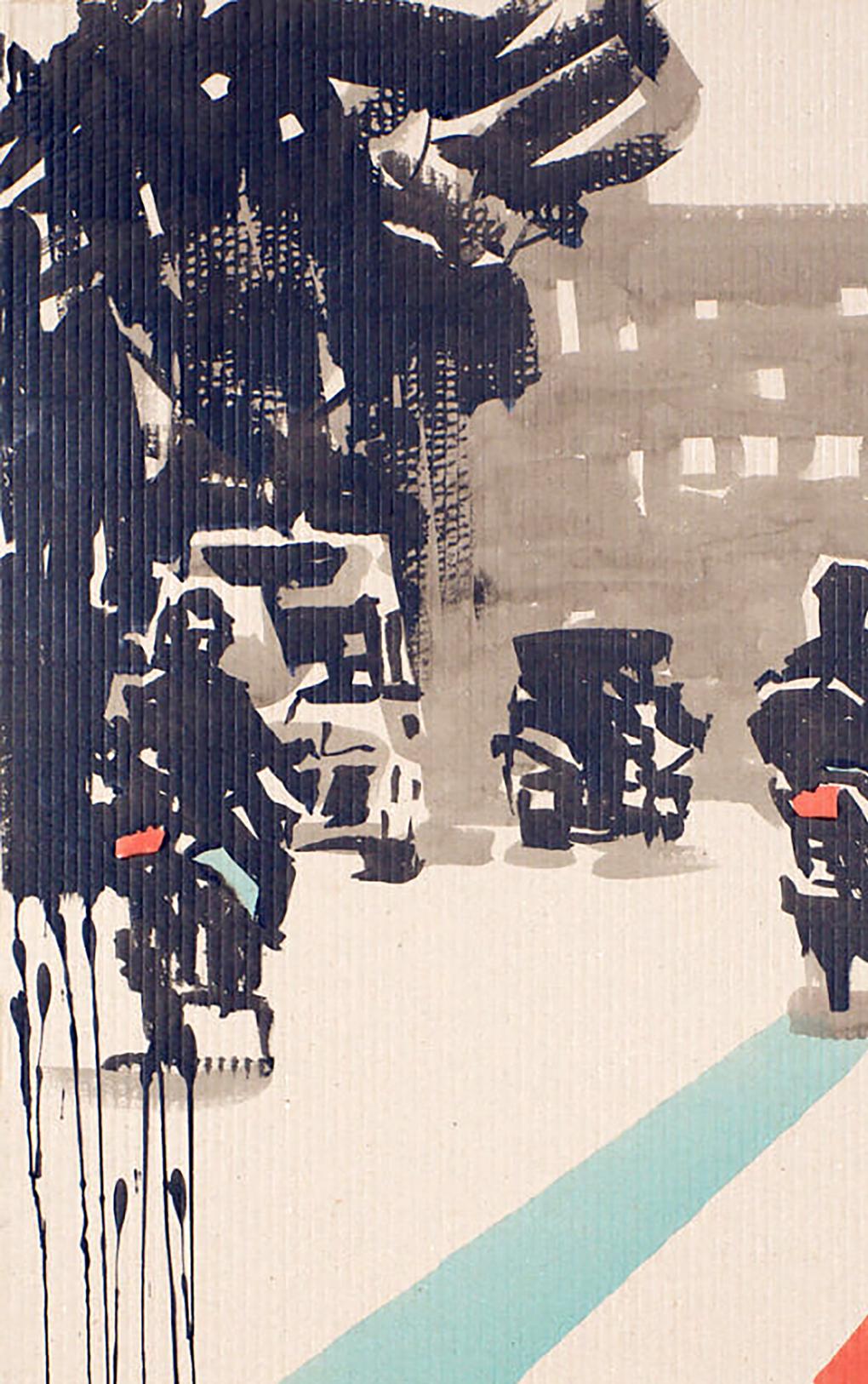 Abstract Rome street watercolor by Dima Filatov with teal ink splatters