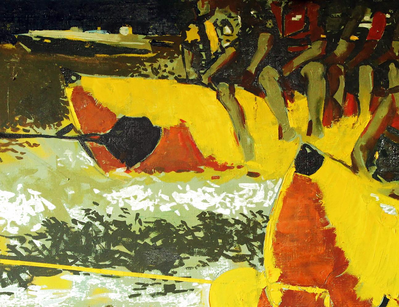 Vibrant oil painting Bananas by Ed Potapenkov with bold yellow red black strokes