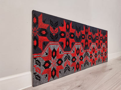 Oil painting Colorful ornament Oksana Sklym with red black gray geometric mosaic pixels