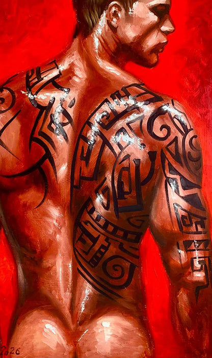 Oil painting Tattooing on an Athletic Body Olena Klimenko