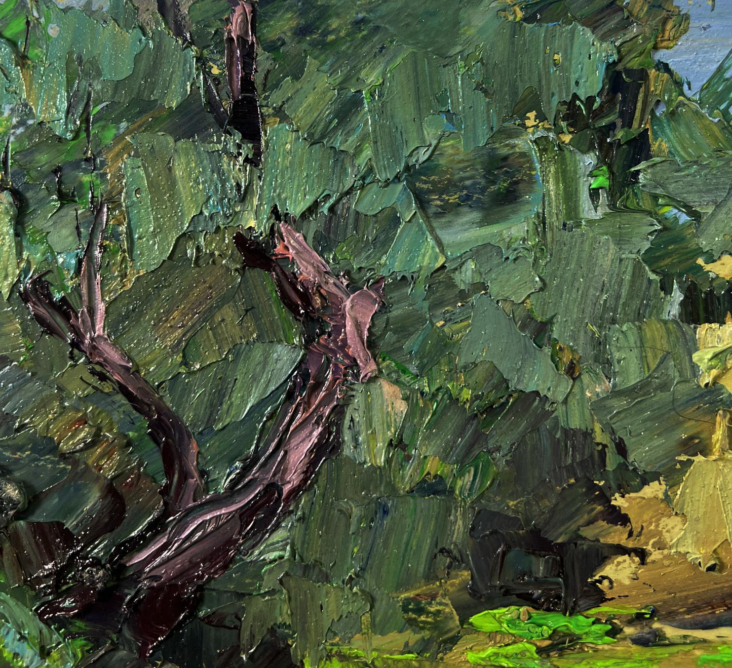 Oil painting of trees above the river by Boris Serdyuk textured artwork