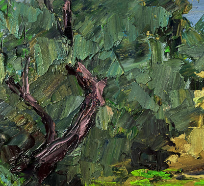 Oil painting of trees above the river by Boris Serdyuk textured artwork
