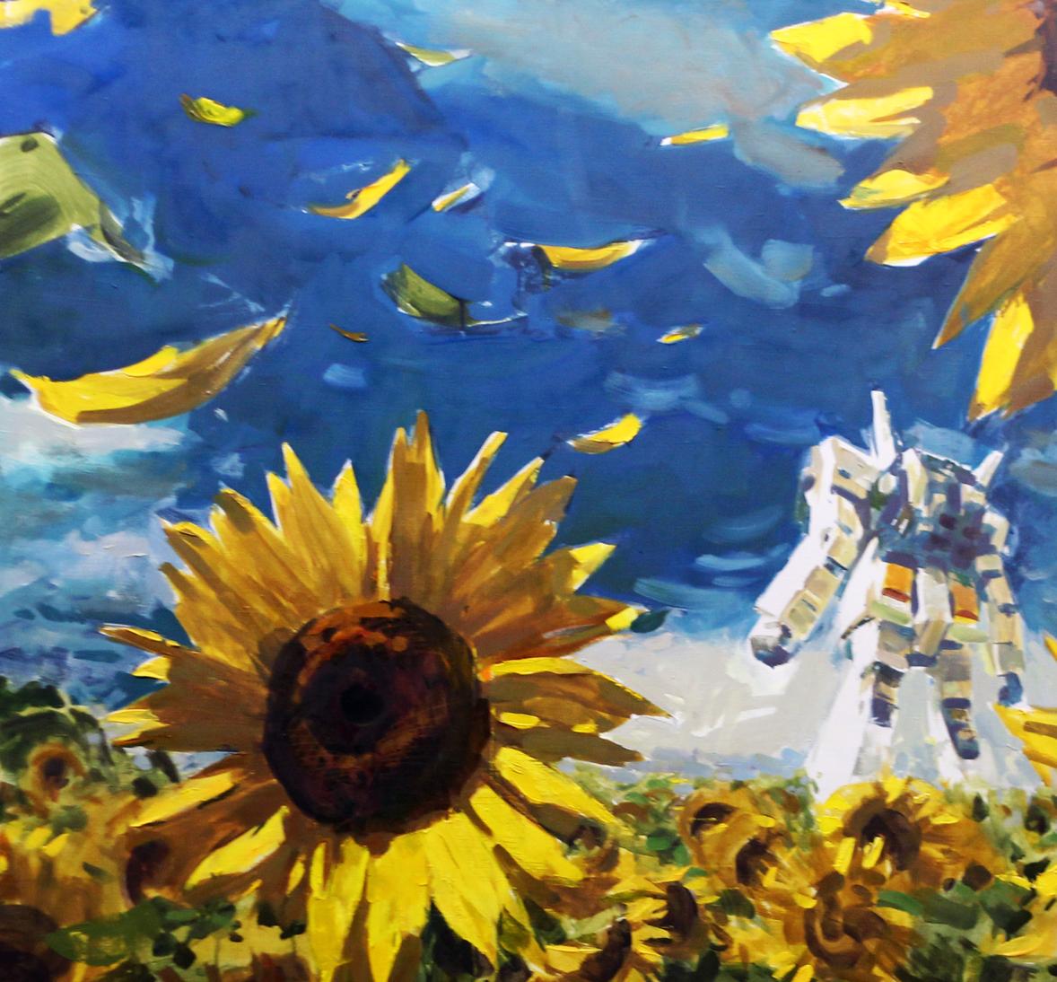 Vibrant yellow sunflower oil painting by South Ed Potapenkov
