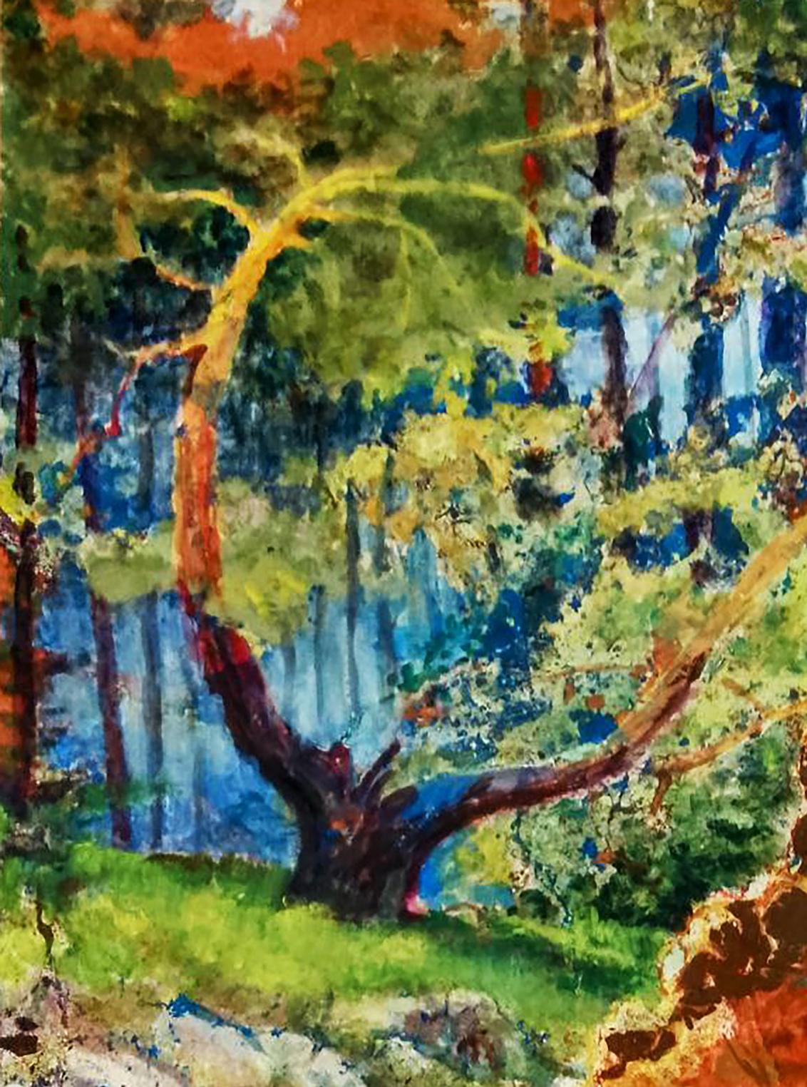 Vibrant impressionistic oil painting of fairy tale forest by Vitaly Duhnevich