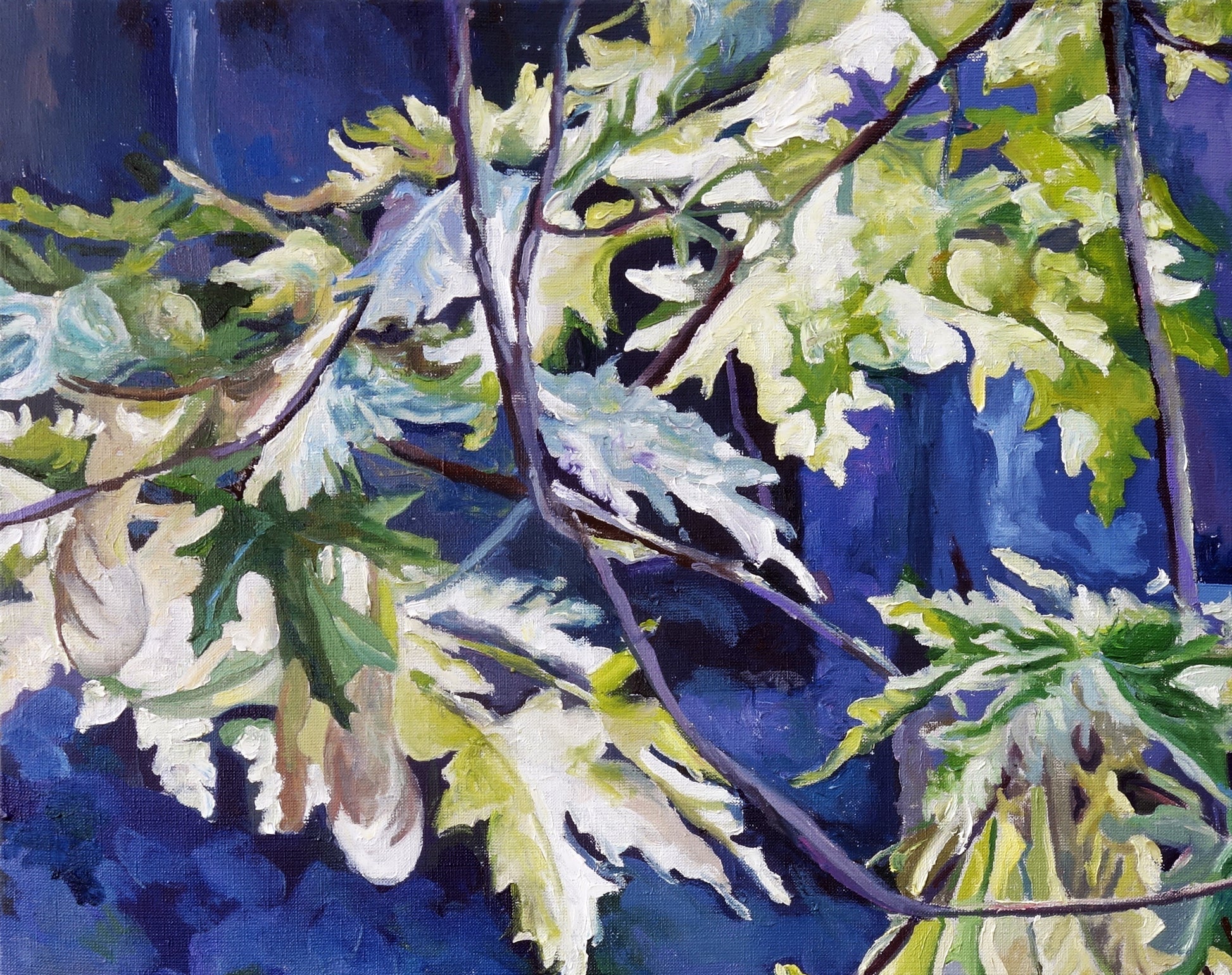 Vibrant oil painting of oak leaves by Varvarov Anatoly Viktorovich