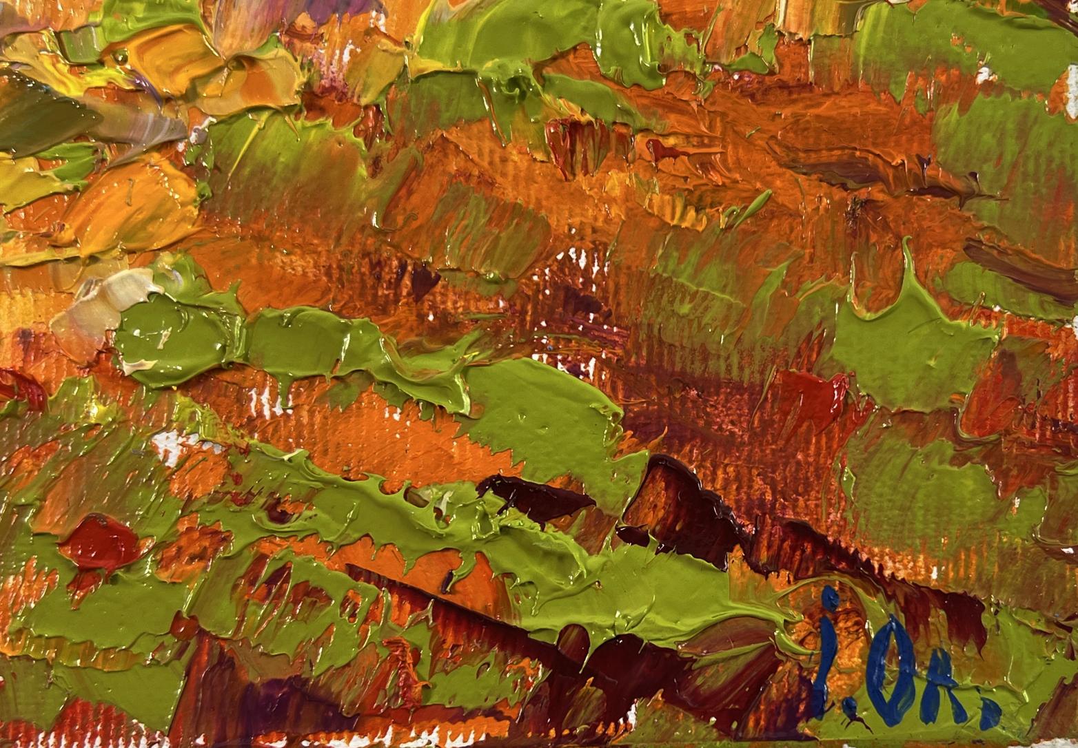 Oil painting Mills outside the village by Oleksiy Ivanyuk, textured green orange impasto