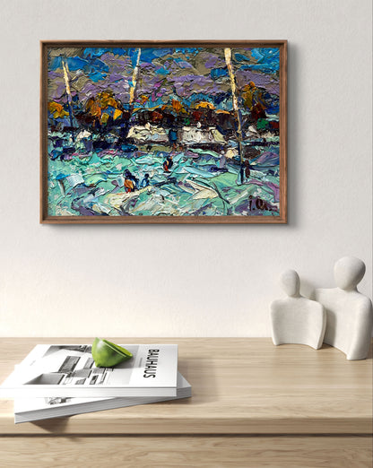 Oil painting To the House by Oleksiy Ivanyuk winter scene in frame