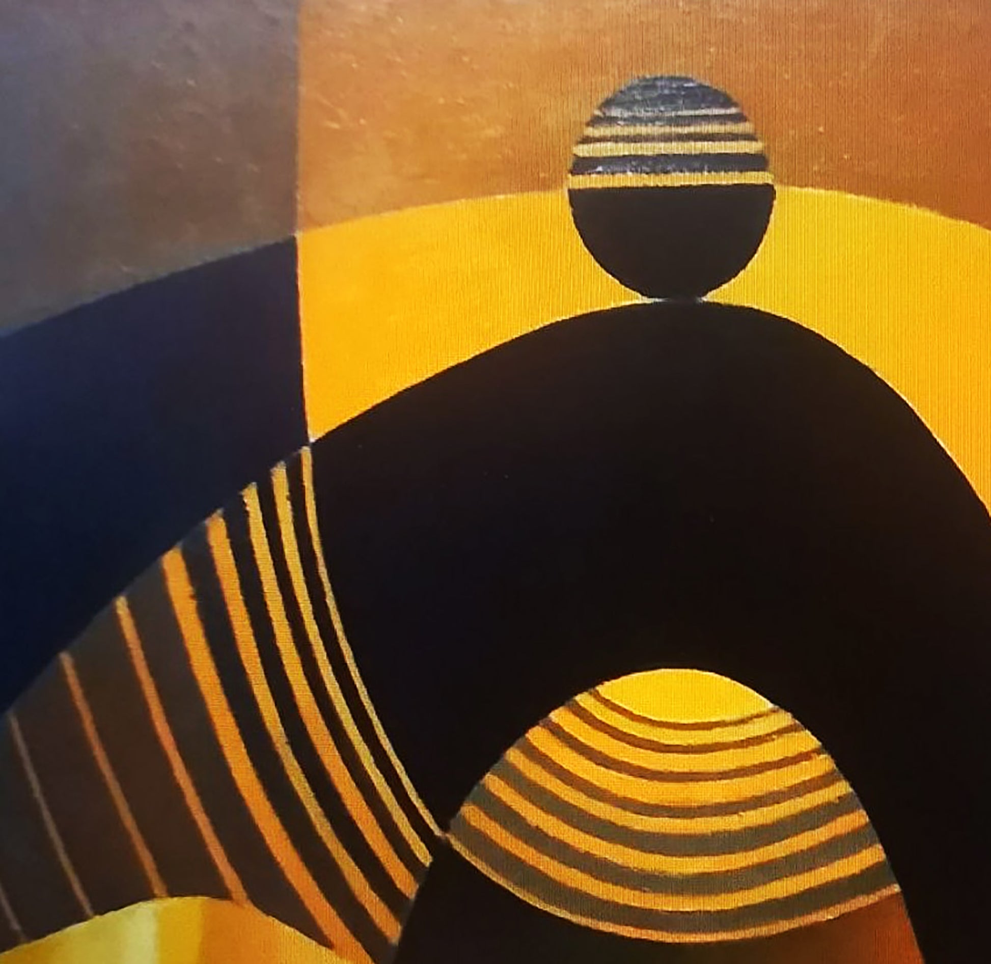 Oil painting Celebration by Alexander Strashevich with bold black yellow orange geometric stripes