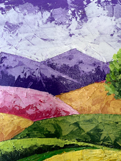 Vibrant abstract oil painting Walking through the mountain fields by V. Zadorozhnya