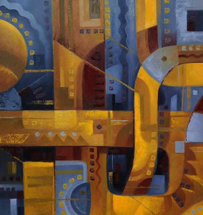 Oil painting Urban Jazz Music by Sergiy Voichenko, bold geometric shapes