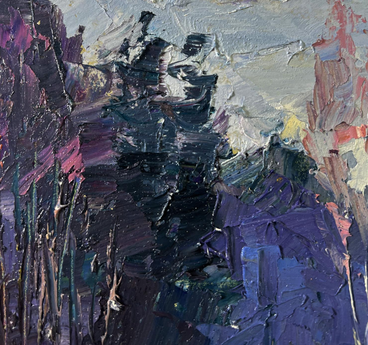 Oil painting The road to the forest by Boris Serdyuk with textured purple strokes