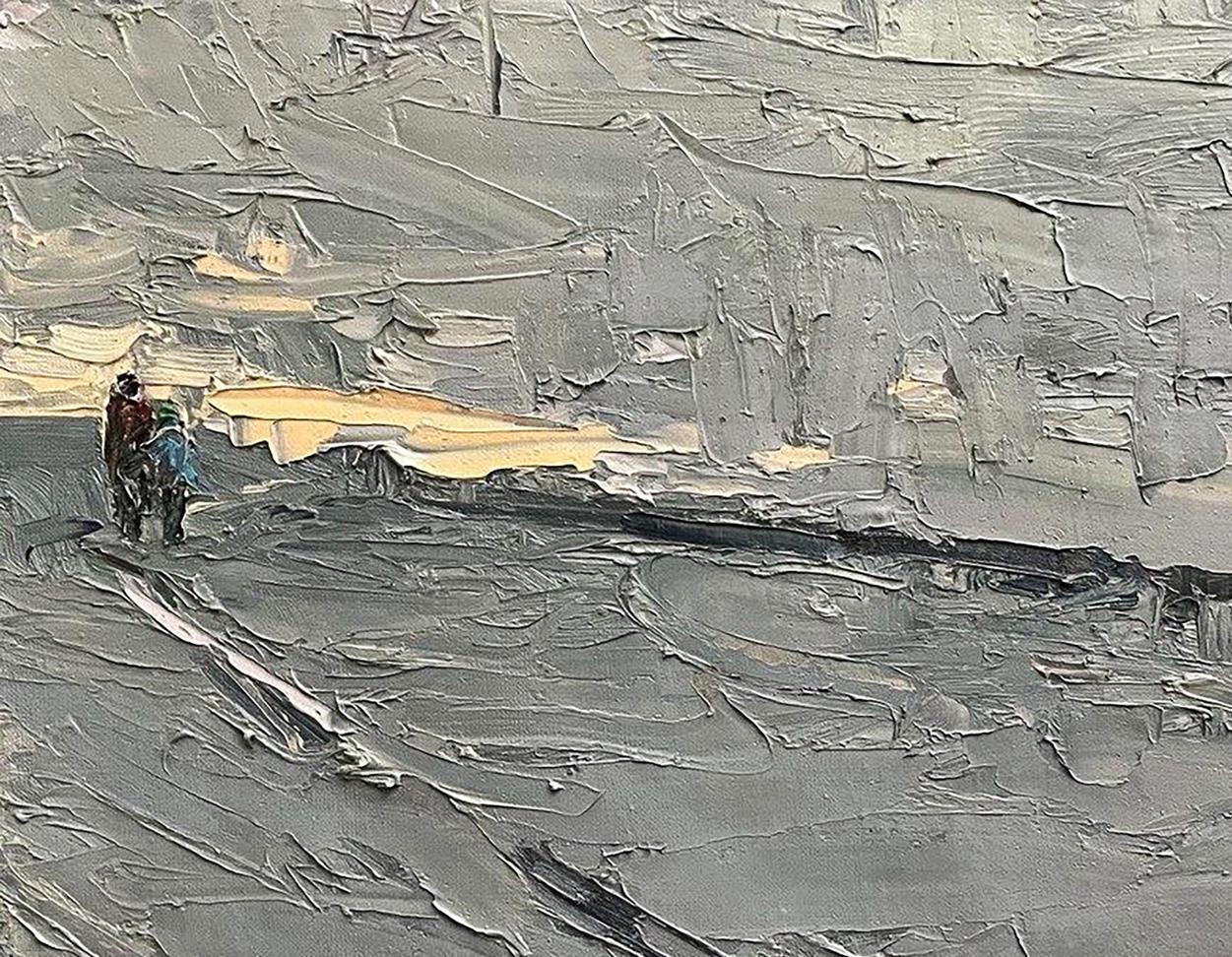 Oil painting Snowy road by Volodymyr Pashchenko, abstract gray textured brushstrokes