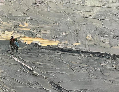Oil painting Snowy road by Volodymyr Pashchenko, abstract gray textured brushstrokes