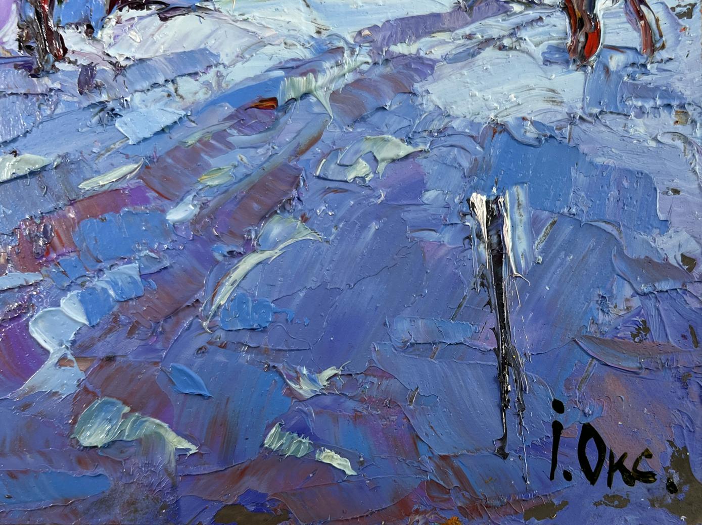 Oil painting Moonlight winter light by Oksana Ivanyuk, textured blue purple hues
