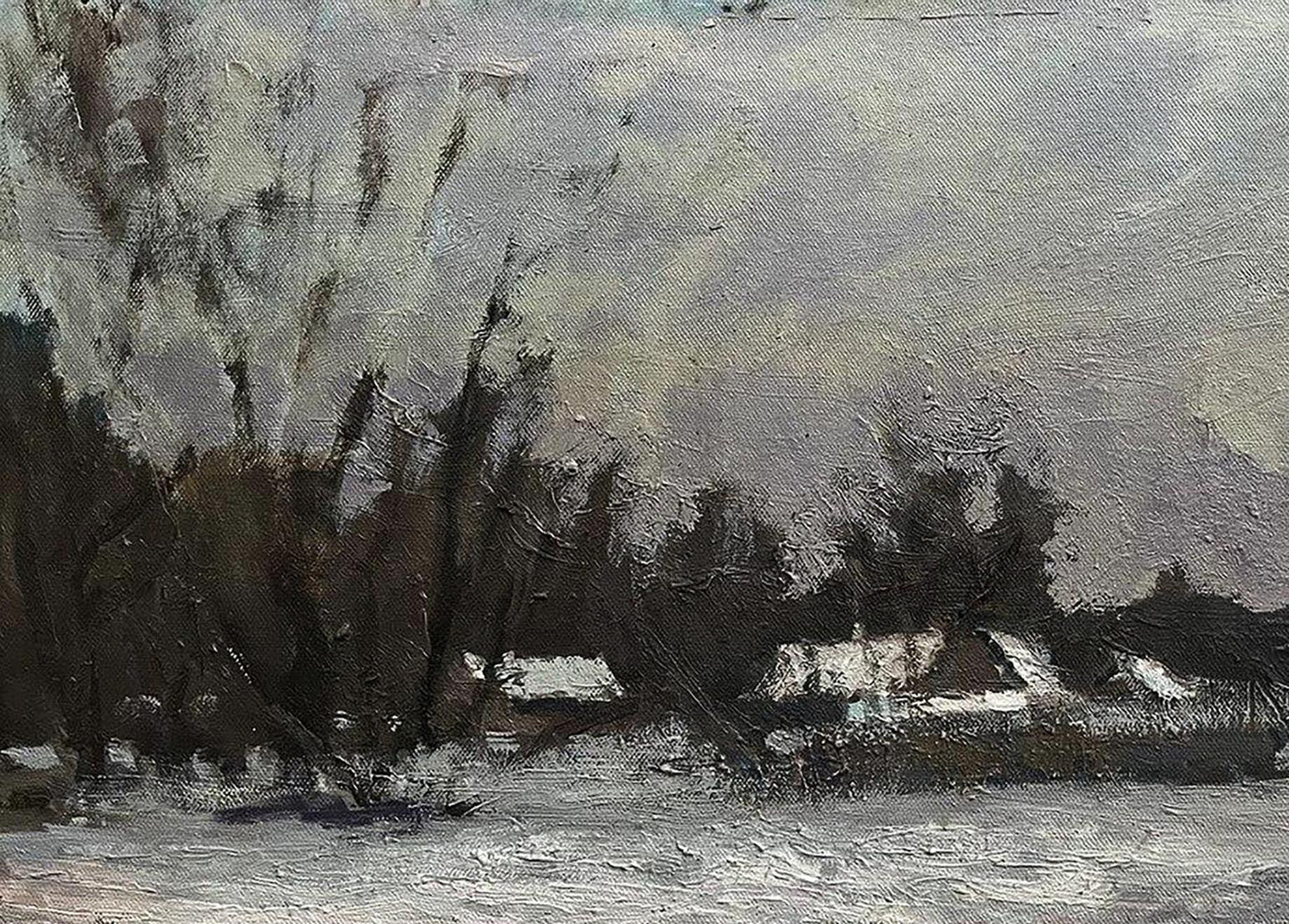 Oil painting After the winter snowstorm by Volodymyr Pashchenko snowy landscape