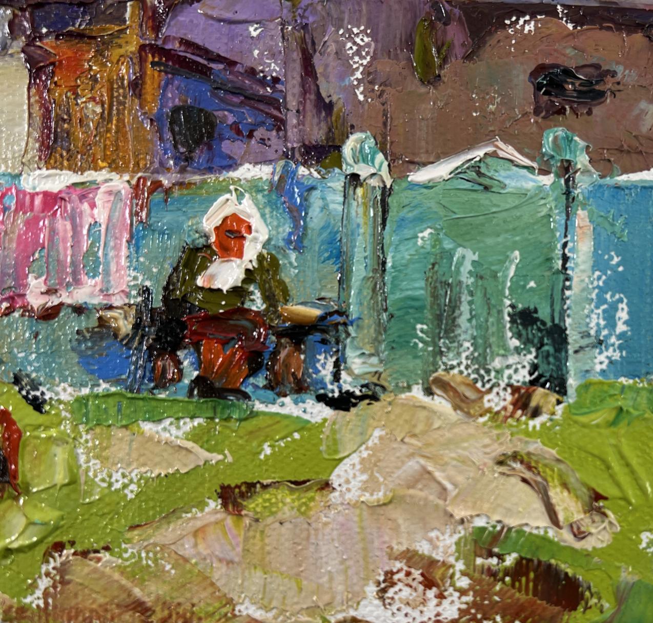 Vibrant oil painting Yard in Sunset Light by Oksana Ivanyuk