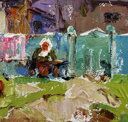 Vibrant oil painting Yard in Sunset Light by Oksana Ivanyuk