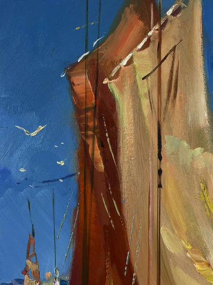Oil painting Sail full of wind by Yuriy Suprunchuk, textured sailboat