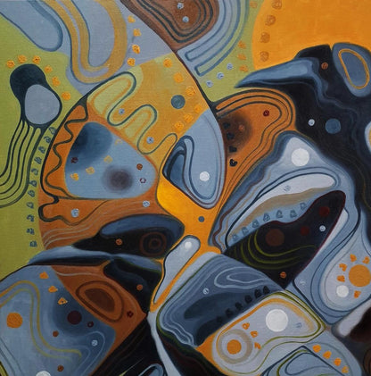 Abstract oil painting of gray crow patterns by Sergiy Voichenko