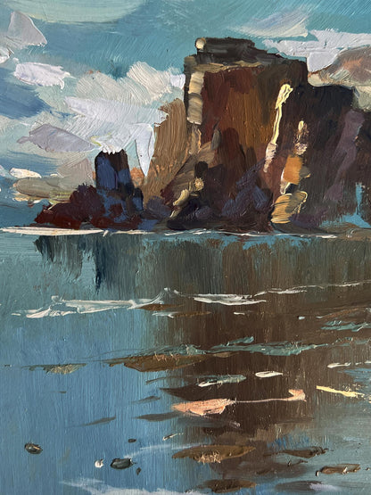 Oil painting of rugged cliffs near mountains by Yuriy Suprunchuk