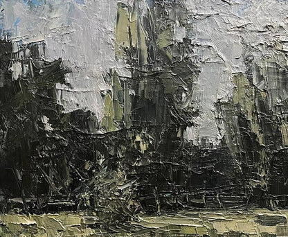 Oil painting River Etude by Volodymyr Pashchenko, textured gray impasto