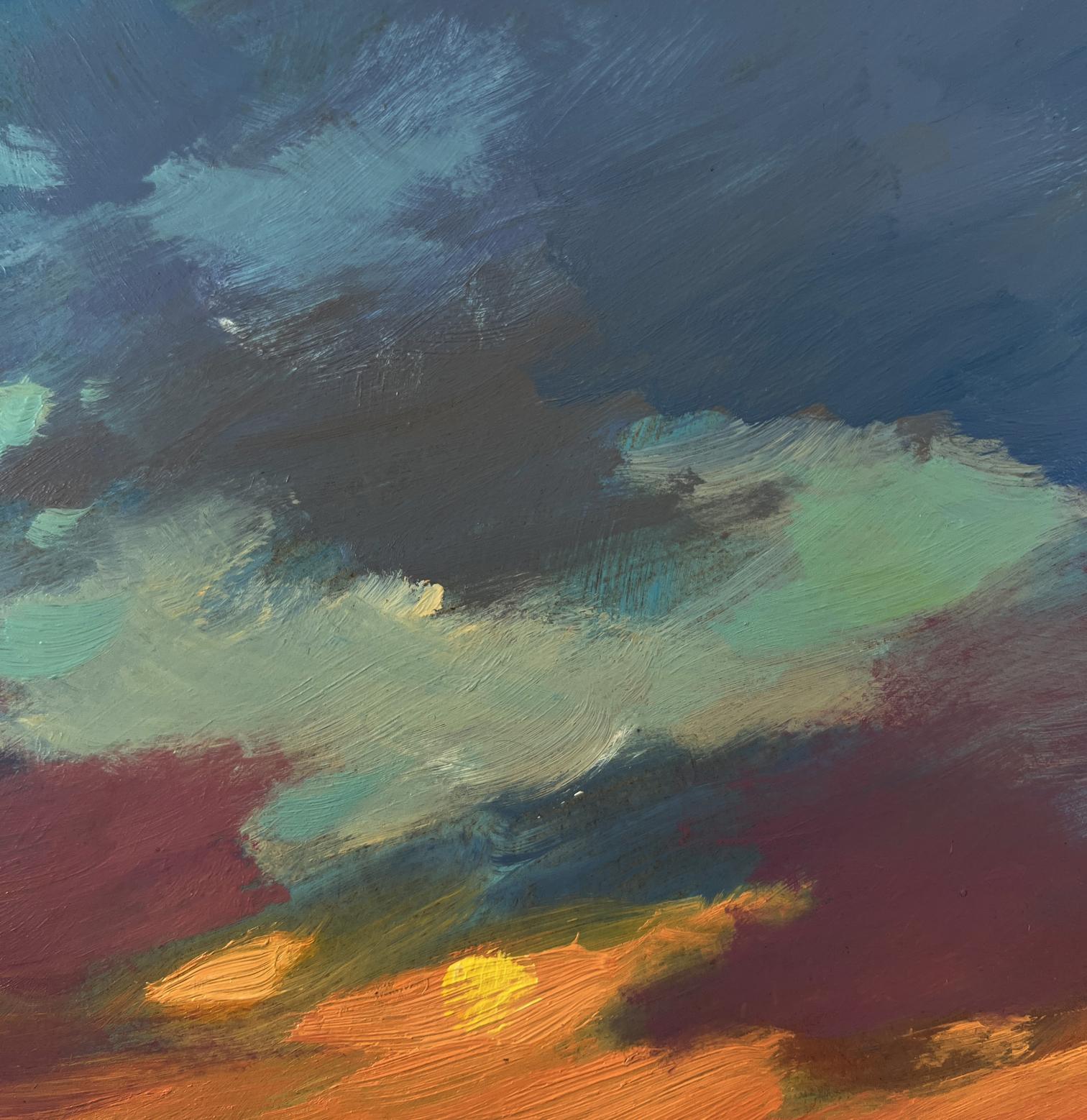 Oil painting of orange sunset over river by Yuriy Suprunchuk