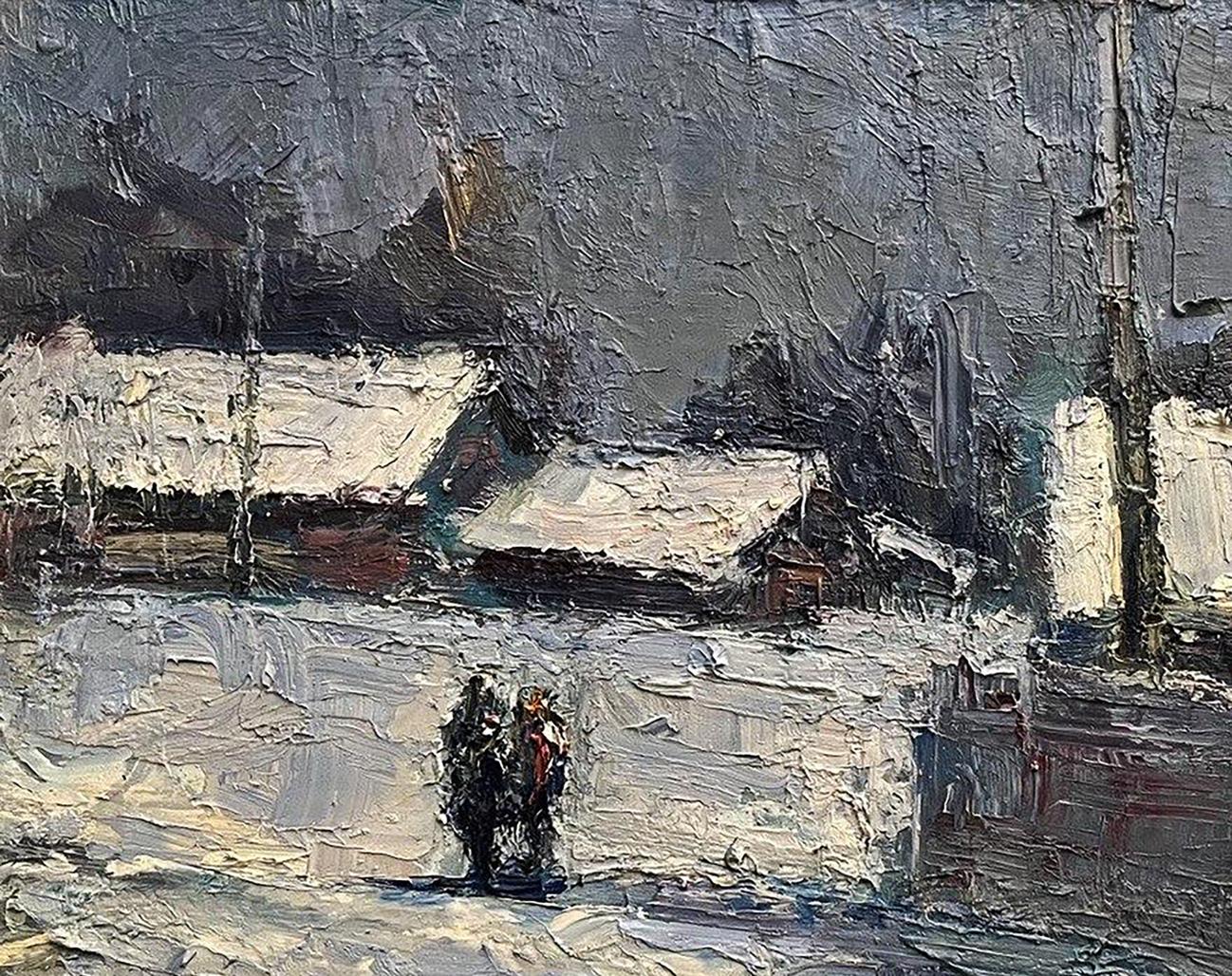 Textured impressionistic oil painting March Frosts by Volodymyr Pashchenko