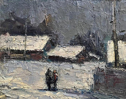 Textured impressionistic oil painting March Frosts by Volodymyr Pashchenko