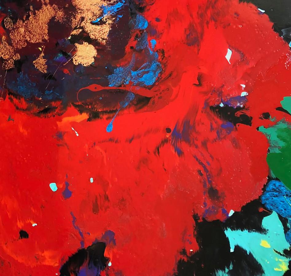 Vibrant Oil painting Flash of Red Flower by Natalia Korf-Ivaniuk