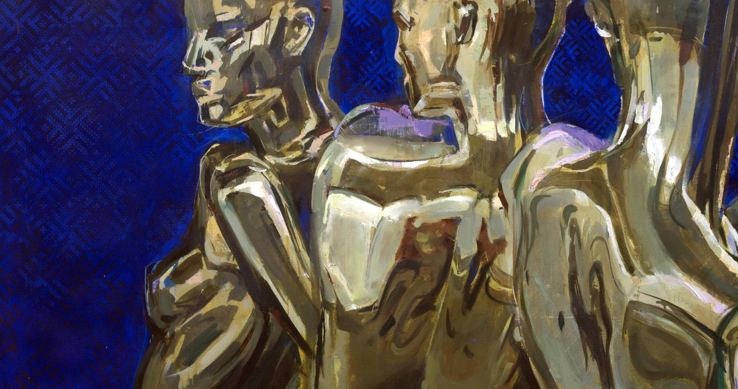 Golden Oscar statuettes in Acrylic painting Pending Ed Potapenkov