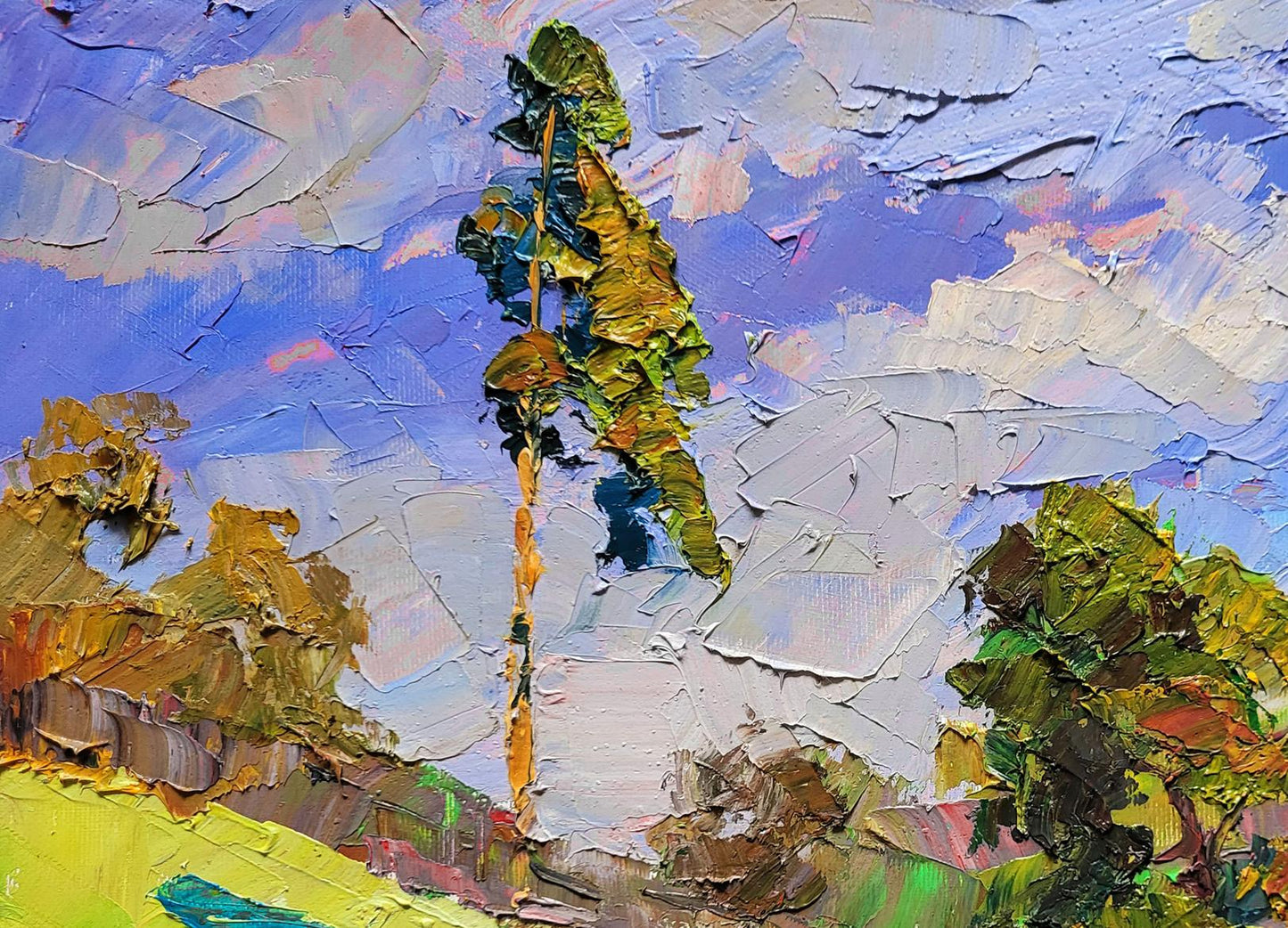 Oil painting The last days of summer by Boris Serdyuk, tall textured tree