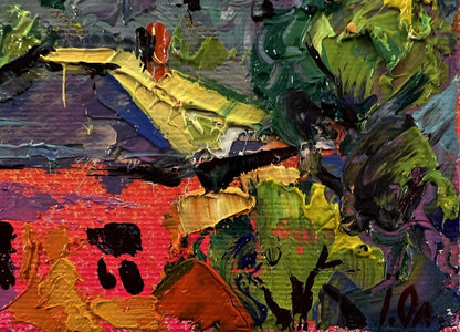 Vibrant oil painting of village houses by Oleksiy Ivanyuk in bold greens