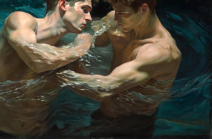 Oil painting Fighting Your Ego in the Water Richard Fox