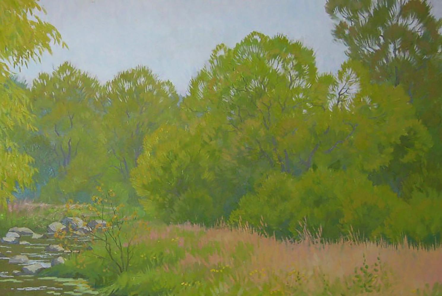 Oil painting The river flows through the forest by Valery Savenets
