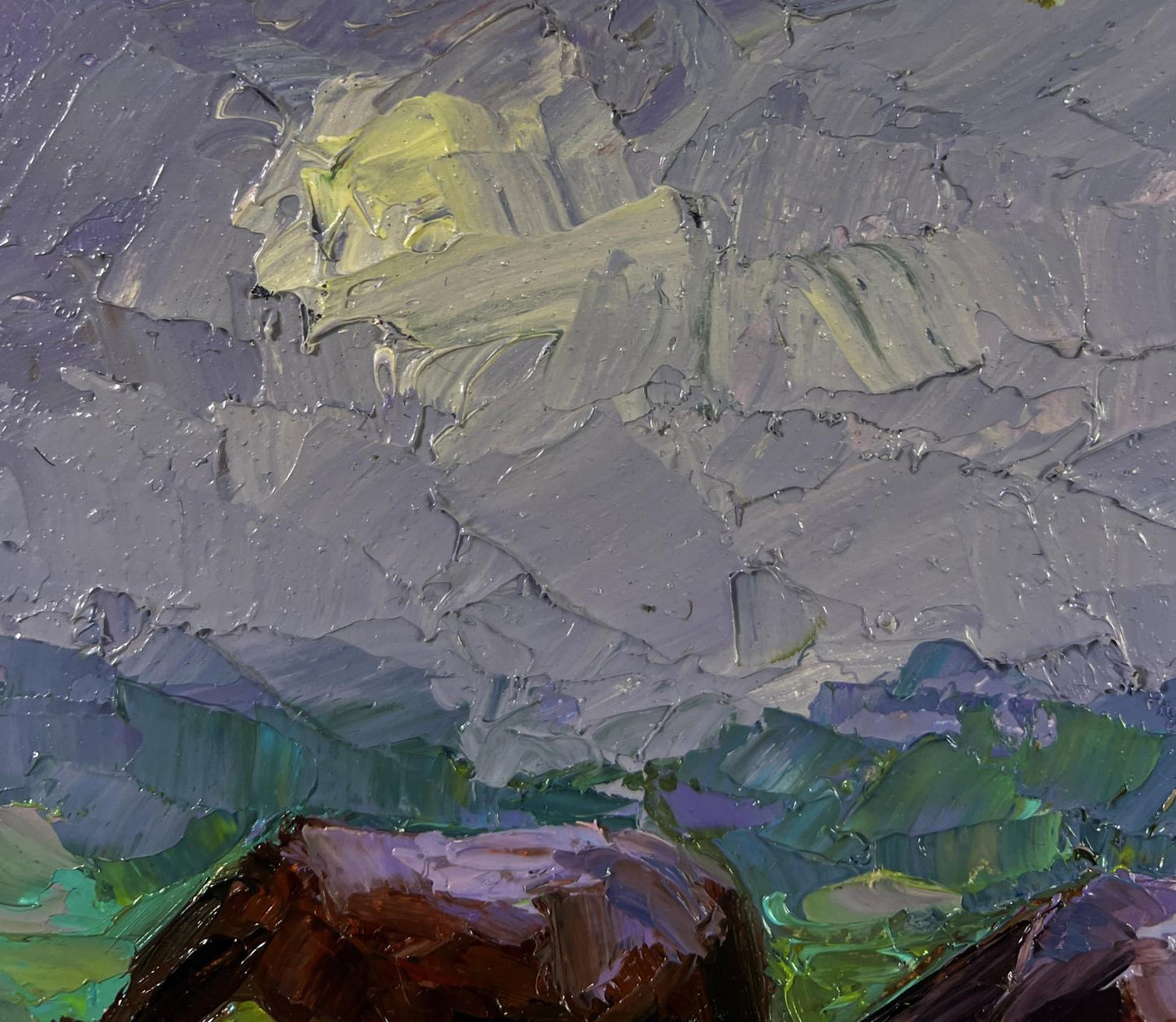 Textured impasto oil painting of horses grazing by Boris Serdyuk