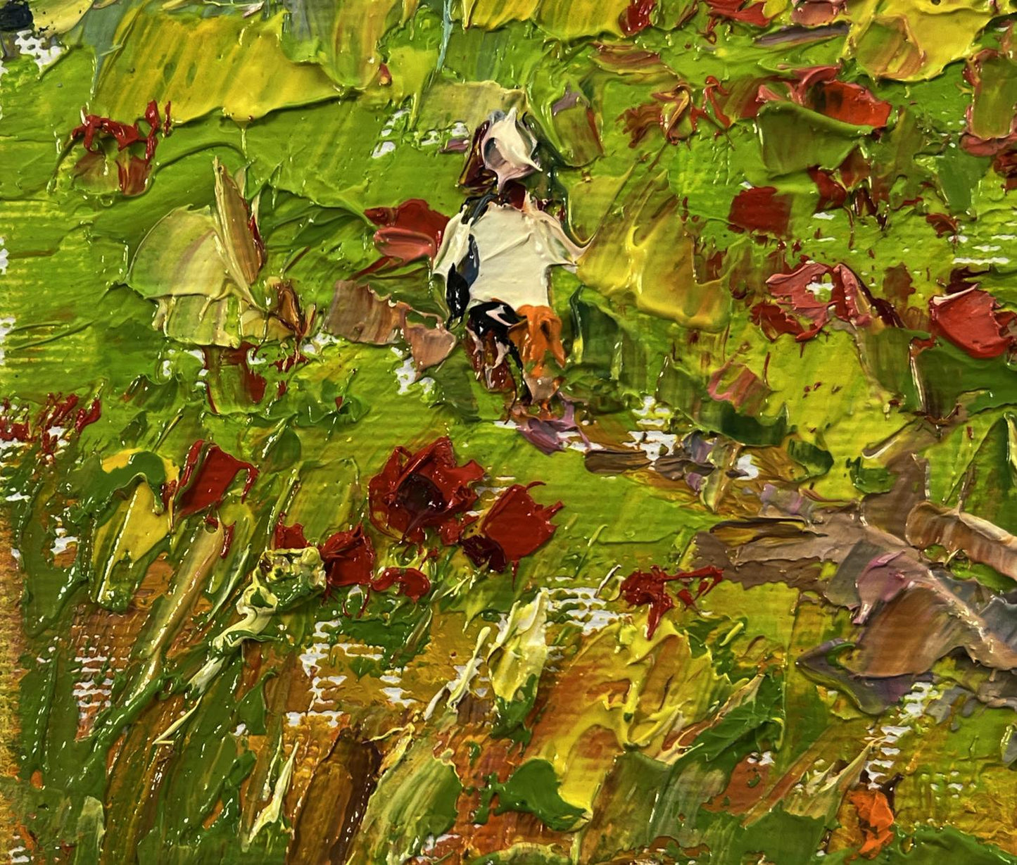 Oil painting In the Poppy Fields by Oleksiy Ivanyuk with textured impressionist figure