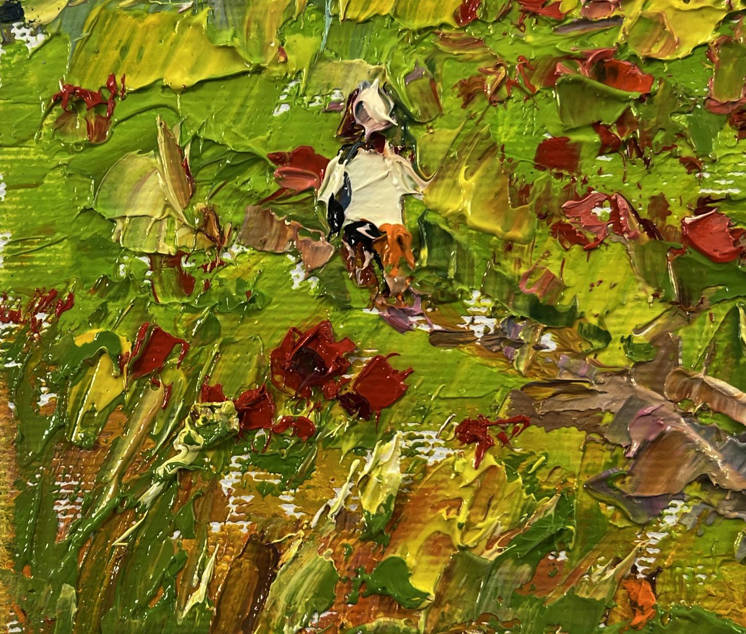 Oil painting In the Poppy Fields by Oleksiy Ivanyuk with textured impressionist figure
