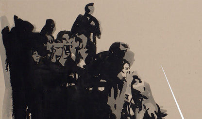 Black ink abstract on off-white paper by Dima Filatov podium display