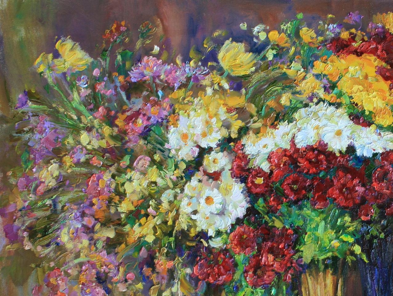 Vibrant impressionistic oil painting of Leonid Pavlenko autumn bouquets