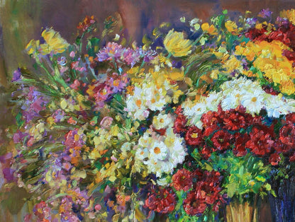 Vibrant impressionistic oil painting of Leonid Pavlenko autumn bouquets
