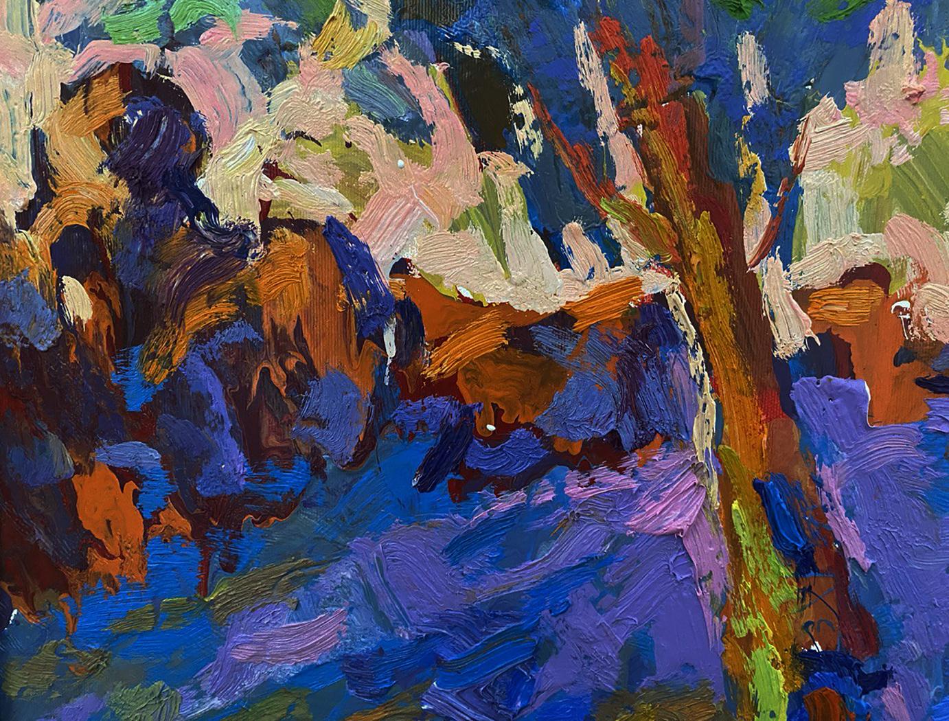 Vibrant Oleksiy Ivanyuk oil painting Winter evening with bold colorful brushstrokes
