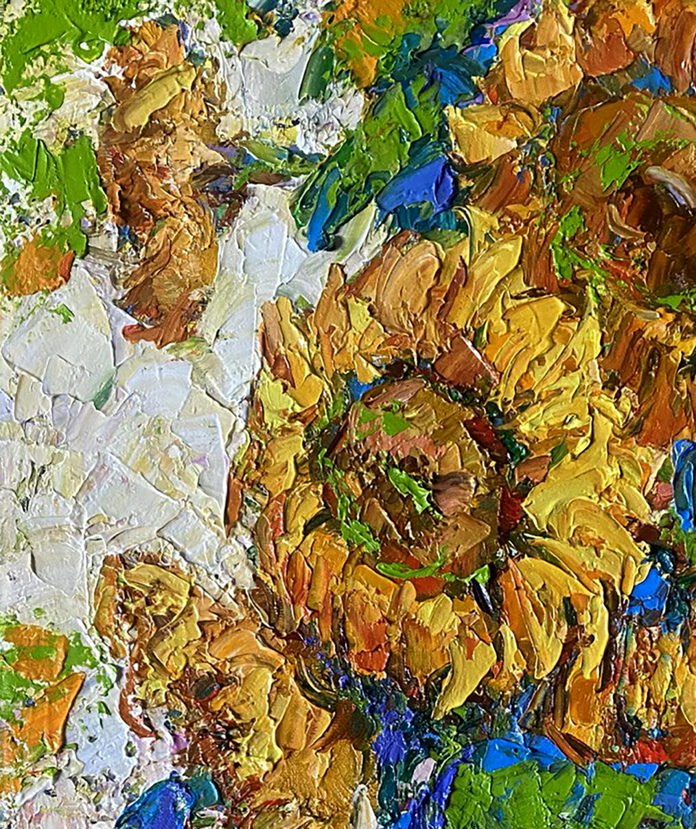 Vibrant oil painting of sunflower by Oleksiy Ivanyuk with bold yellow petals