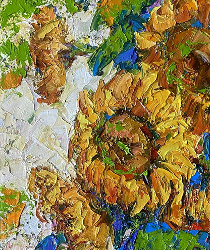 Vibrant oil painting of sunflower by Oleksiy Ivanyuk with bold yellow petals